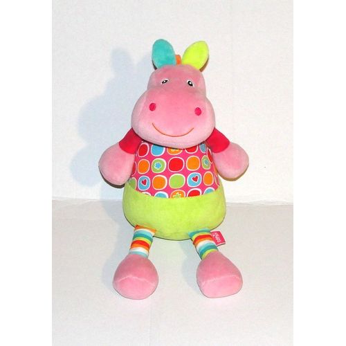 Doudou Hippopotame Multicolore Babysun Peluche Hippos Grelot Baby Sun 28 Cm