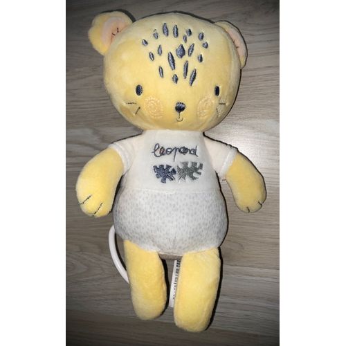 Doudou Leopard Musical Mots D'enfants Peluche Bebe Naissance Boite A Musique Leo Plush Music Baby