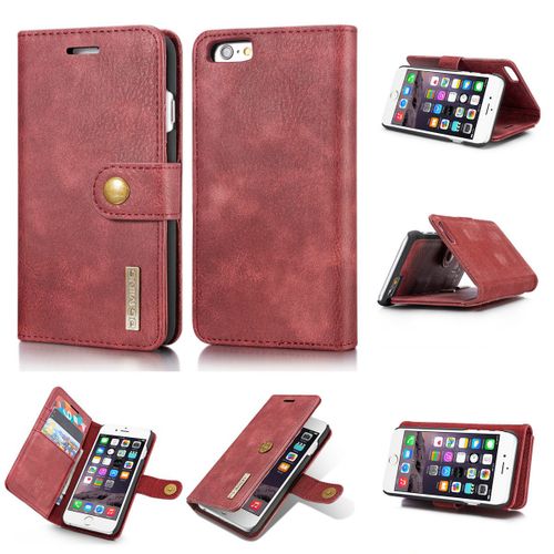 Coque Iphone 6,Etui Iphone 6,Etui Housse De Protection Magnétique À Deux Volets Iphone 6,Portefeuille Etui En Cuir Pu Premium Portefeuille Housse Pour Iphone 6,Rouge