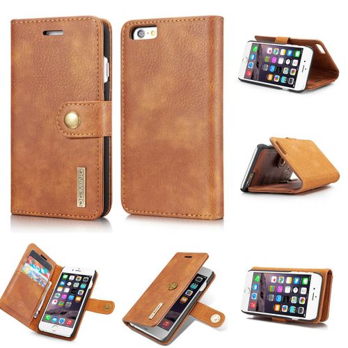 Coque Iphone 6,Etui Iphone 6,Etui Housse De Protection Magnétique À Deux Volets Iphone 6,Portefeuille Etui En Cuir Pu Premium Portefeuille Housse Pour Iphone 6,Brun