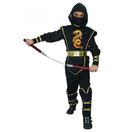 Déguisement Ninja Noir Et Doré Garçon - Taille: M 7-9 Ans (120-130 Cm)