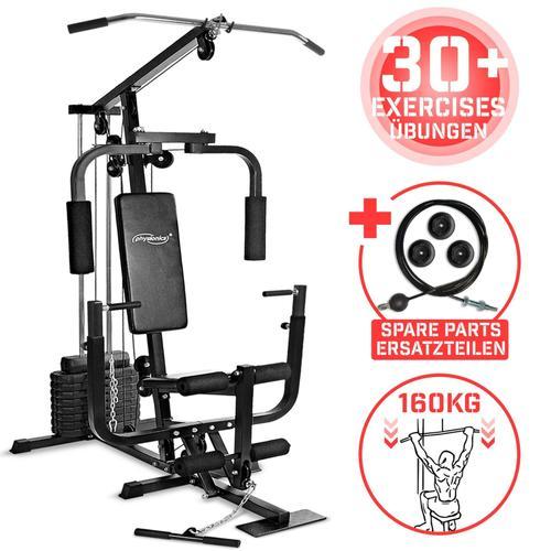 Physionics® Station De Musculation Multifonction - Résistance Max. Jusqu'à 160 Kg, Presse De Poitrine, Butterfly - Banc D'haltérophilie Complet, Gym