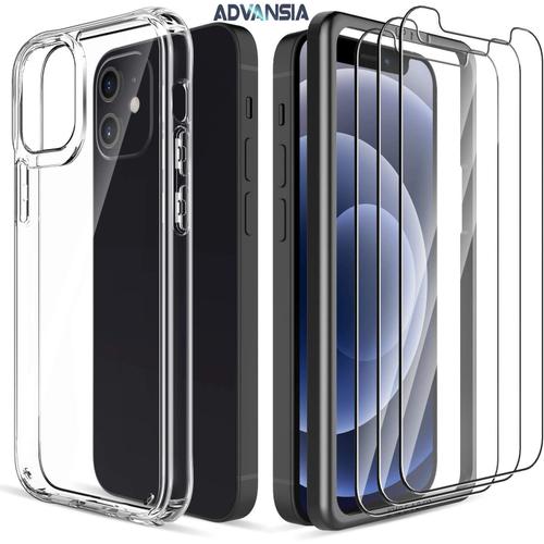 Advansia Coque Silicone Et Verre Trempé Pour Iphone 12 Mini [X3] Et Cadre D'installation
