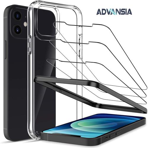 Advansia Coque Silicone Et Verre Trempé Pour Iphone 12/12 Pro [X3] Et Cadre D'installation