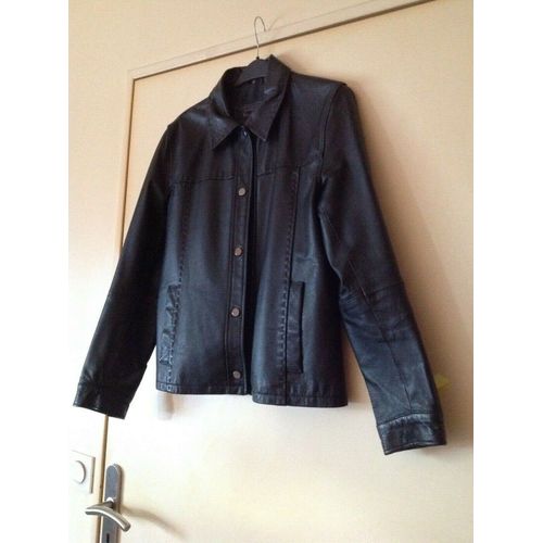 Blouson Noir En Cuir Véritable Vera Pelle T 42