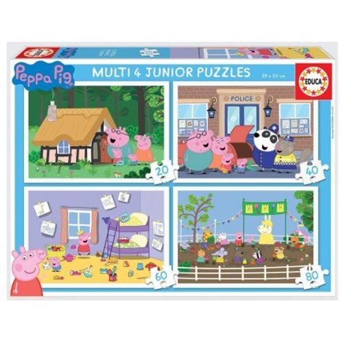 4 Puzzles Peppa Le Cochon / Pig : 20 - 40 - 60 - 80 Pieces - La Foret - En Ville - Dans La Chambre - Au Jardin Publics