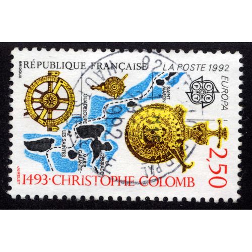 Timbre : 1992 Europa Cept 1493 - Christophe Colomb,République Française,La Poste,2,50