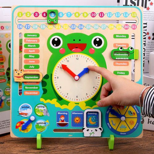 Jouets Éducatifs Montessori Pour Enfants, Dessin Animé Grenouille En Bois, Calendrier, Horloge, Calendrier, Heure Cognitive, Jouet D'apprentissage Précoce