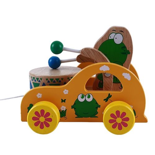 Jouet Créatif En Bois Jaune/Bleu Pour Enfants, Laisse Étendue À La Main, Traction De Voiture, Jouet Pour Bébés, Cadeau Pour Enfants, Jeu De Battement, Tracteur Sonore