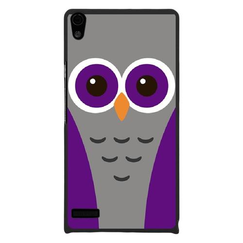 Coque Rigide Pour Huawei Ascend P6 Avec Impression Motifs Chouette Mauve Et Gris