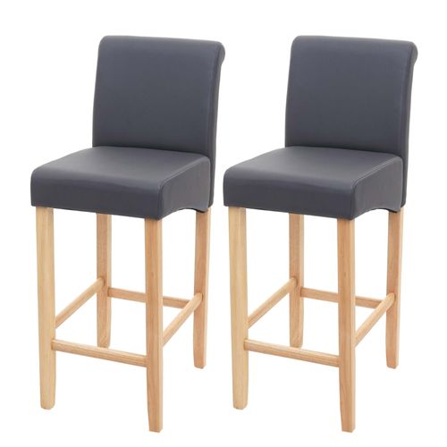 2x Tabouret De Bar Hwc-C33, Tabouret De Comptoir, Bois   Gris Mat, Pieds Clair, Similicuir