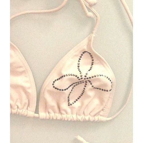 Maillot De Bain 2 Pièces Triangle Écru &#10047&#10047&#10047 Fleur Cloutée Dorée &#10047&#10047&#10047 Taille 38 Tbe
