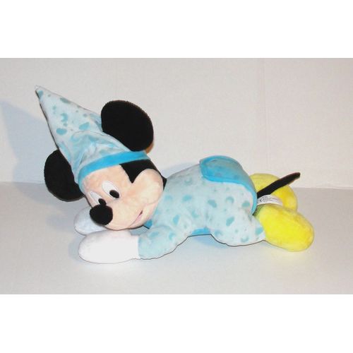 peluche mickey en grenouillere decors lune nuage étoile luminescent doudou mickey pyjama disney nicotoy 35 cm