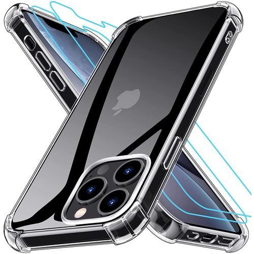 Coque Iphone 13 Pro Max Antichoc Silicone + 2 Verres Trempés + 1 Pop It Porte-Clés,Coque Iphone 13 Pro Max Souple Silicone,Etui Housse Coque Pour Iphone 13 Pro Max Antichoc Silicone Transparent