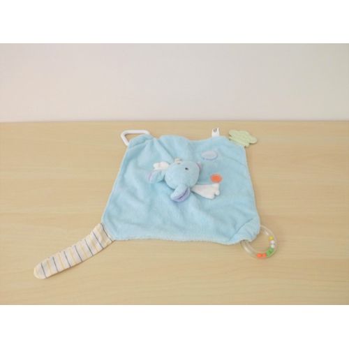 Doudou Souris Bleu Anneau Rayures Cp