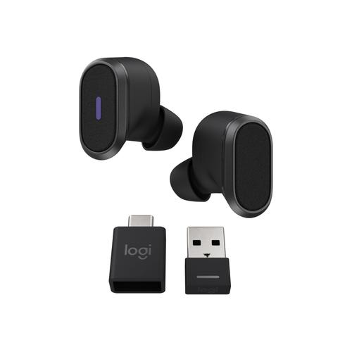 Logitech Zone True Wireless - Écouteurs sans fil avec micro - intra-auriculaire - Bluetooth - Suppresseur de bruit actif - graphite