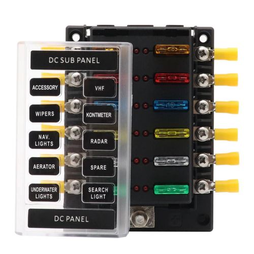 Boîte À Fusibles 12 Voies, Indicateur Lumineux Led Et Couvercle De Protection Pour Voiture Et Bateau