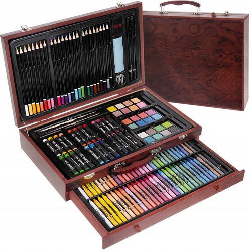 Daly Mallette En Bois Kit Dessin Et Peinture 143 Pièces Pour Enfants Noyer