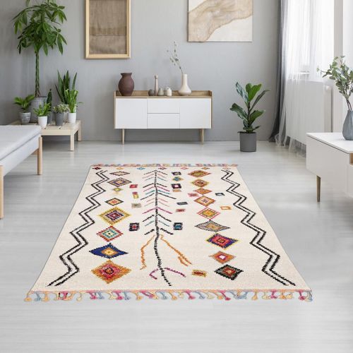 Tapis Berbère 120x170 Tissé Motif Ethnic Lyn5 Ourika Ivoire