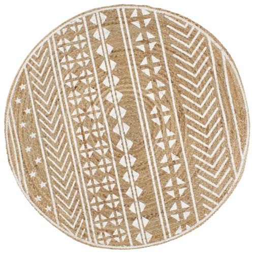 Vidaxl Tapis Fait À La Main Jute Avec Imprimé Blanc 90 Cm