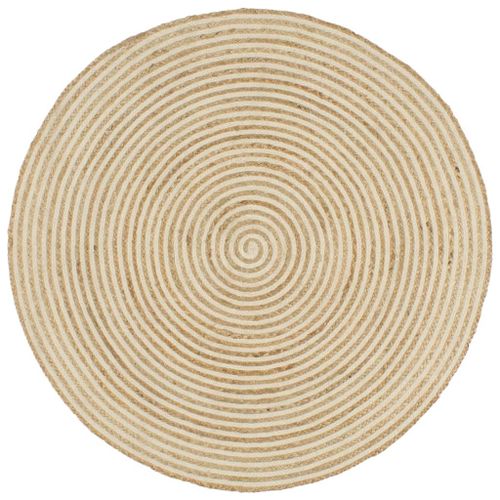 Vidaxl Tapis Fait À La Main Jute Avec Design De Spirale Blanc 120 Cm