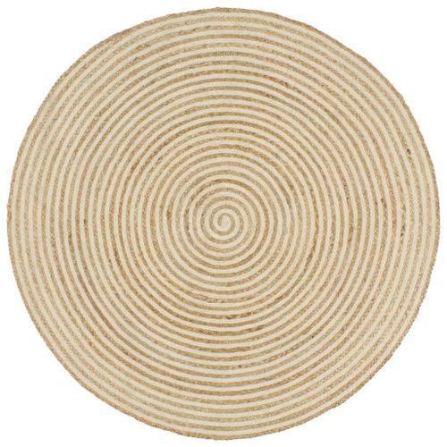 Vidaxl Tapis Fait À La Main Jute Avec Design De Spirale Blanc 150 Cm