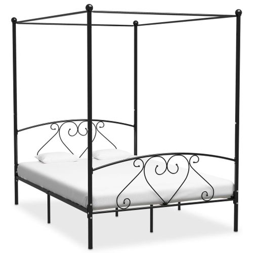 Vidaxl Cadre De Lit Sans Matelas Avec Baldaquin Noir 160x200 Cm Métal
