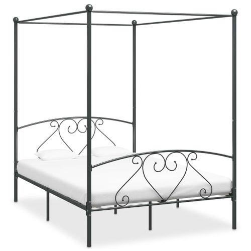 Vidaxl Cadre De Lit À Baldaquin Sans Matelas Gris Métal 160x200 Cm