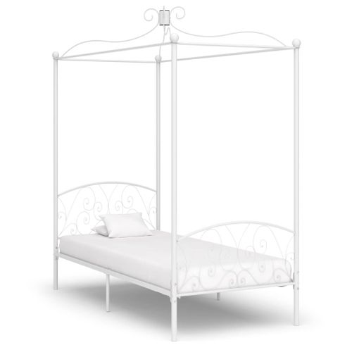 Vidaxl Cadre De Lit À Baldaquin Sans Matelas Blanc Métal 90x200 Cm