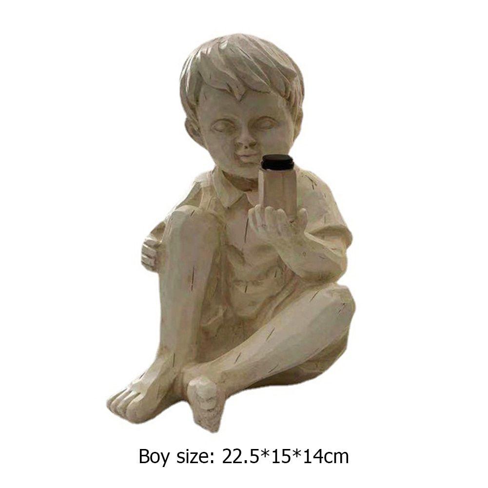 Statue de jardin Sculpture en résine pour enfant avec lucioles