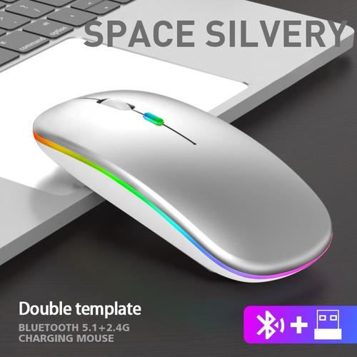 Souris sans fil rechargeable Bluetooth 5.1 + 2.4G ultra-mince silencieuse  Mouse