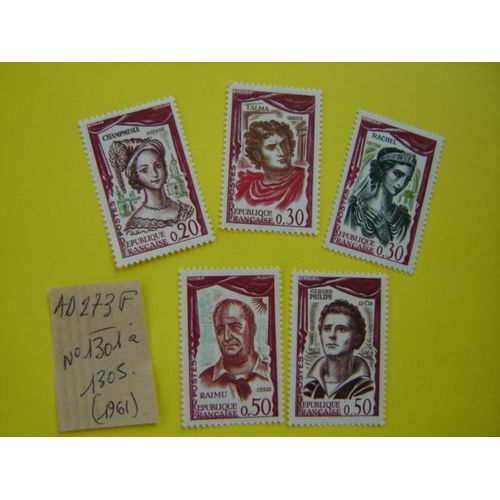Ad/ 273 F* Serie De 5 Timbres Neufs France 1961* N°1301/1302/1303/1304/1305 Comédiens