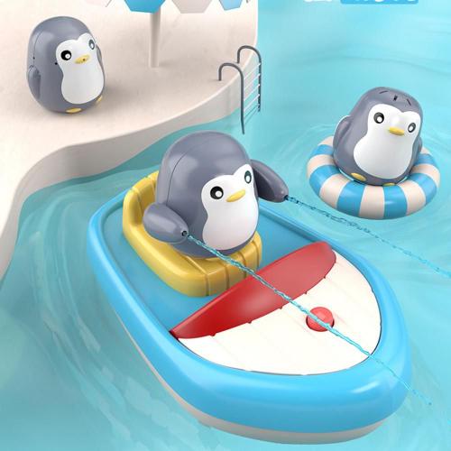 Jouets De Bain Pour Bébé, Bateau Électrique Avec 3 Pingouins, Arroseur Automatique