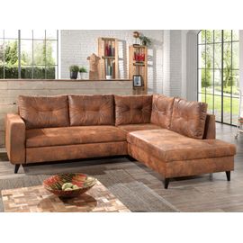 Nordic - Canapé D'angle L - 5 Places - Convertible - Industriel Vintage - Droit Couleur - Marron
