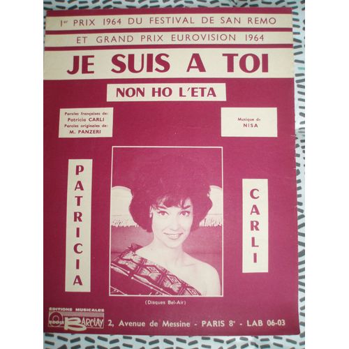 Patricia Carli Partition Je Suis A Toi De 1964.