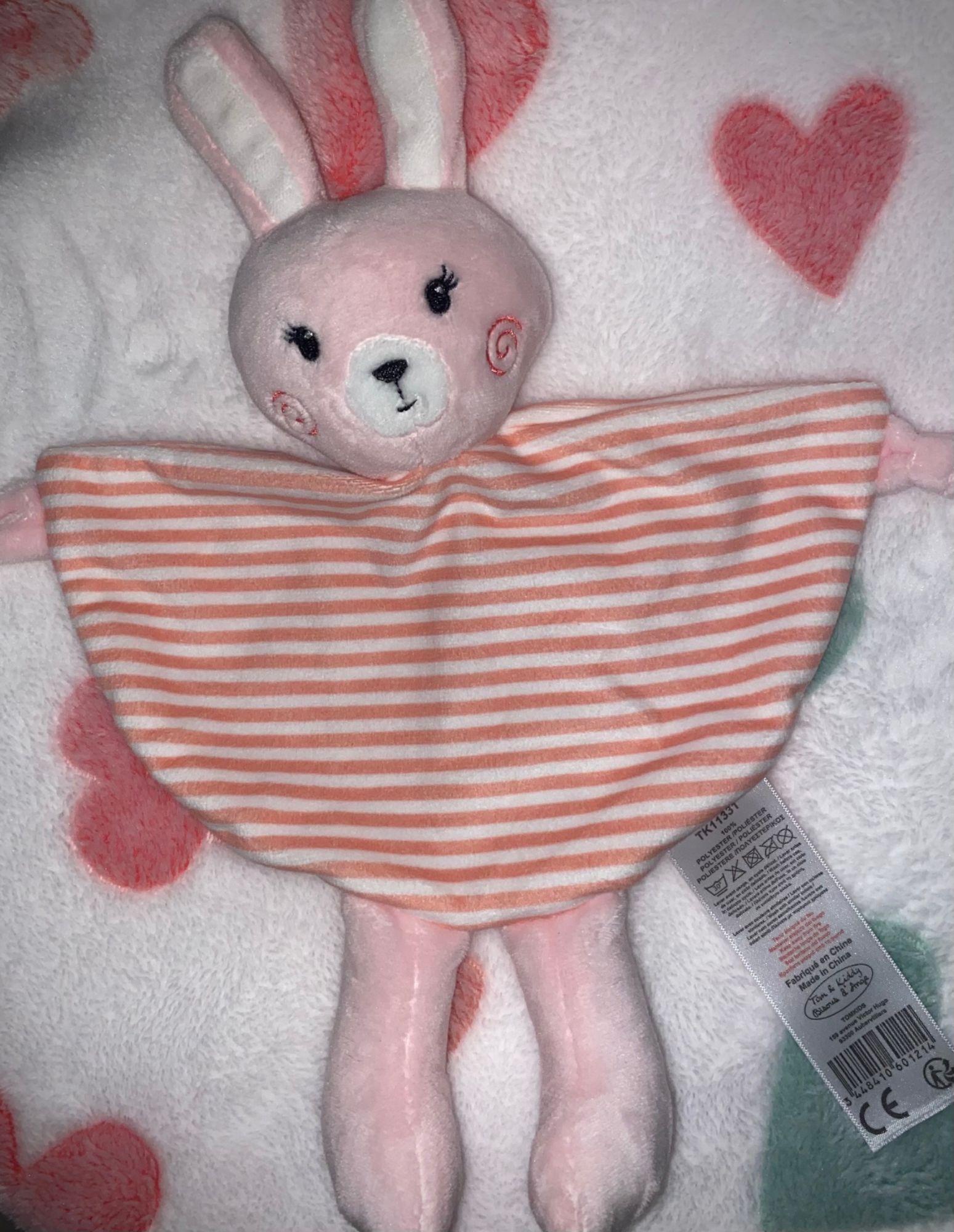 Peluche Lapin Fraise Fushia Blanc Zeeman - Coeur de Doudou