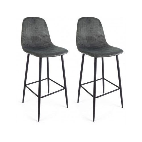 Tabouret De Bar Lot De 2 Tabourets De Bar Irelia Velours Gris Ant