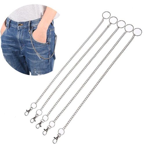 Hommes 38cm de Long en métal portefeuille ceinture chaîne Rock Punk pantalon Hipster pantalon Jean argent anneau pince porte clés HipHop vêtements accessoires
