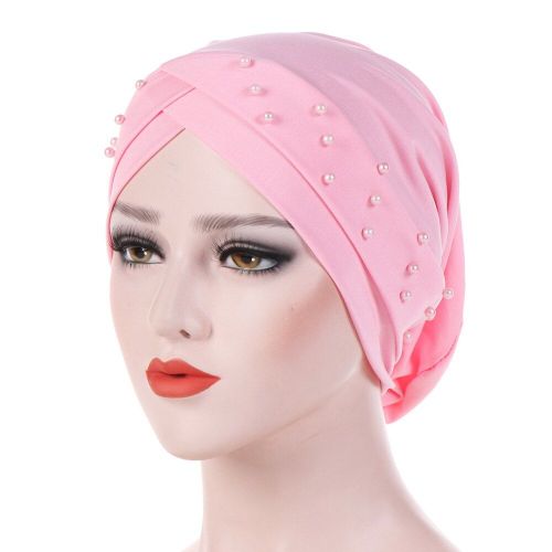 Turban À N¿Ud Croisé Pour Femmes, Chapeau En Perles, Hijab Extensible, Bandeaux, Foulard Indien, Chapeau De Chimio, Accessoires Pour Cheveux