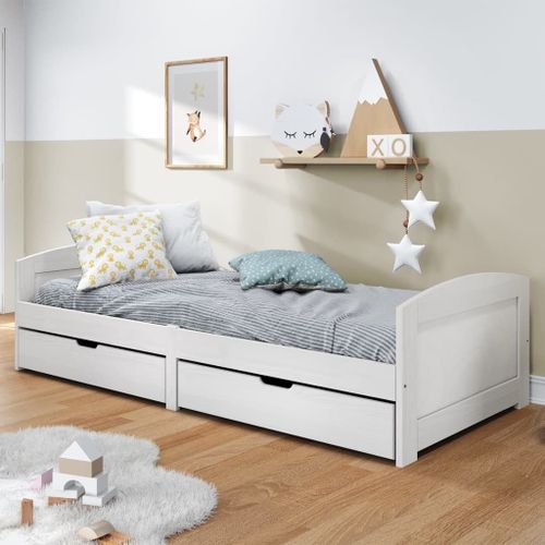 Vidaxl Lit De Jour Avec 2 Tiroirs Irun Blanc 90x200 Cm Bois Pin Massif