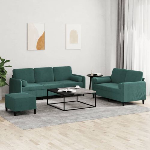 Vidaxl Ensemble De Canapés 3 Pcs Avec Coussins Vert Foncé Velours