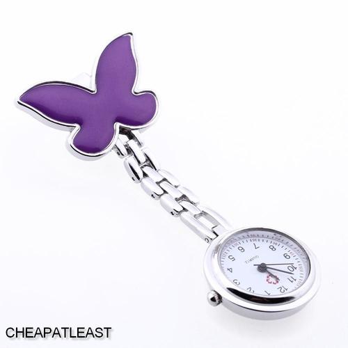 Montre de Poche Mouvement Quartz Violet Papillon Infirmi re