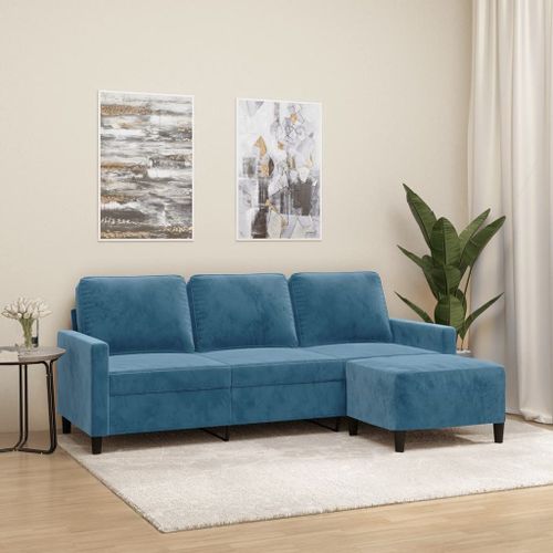 Vidaxl Canapé À 3 Places Avec Repose-Pieds Bleu 180 Cm Velours