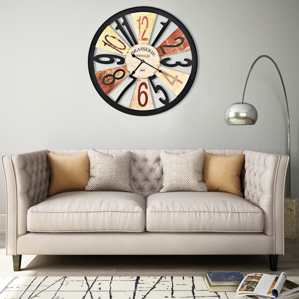 vidaXL Horloge murale Métal 60 cm Multicolore