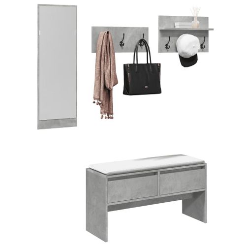 Vidaxl Ensemble De Meubles De Couloir 4 Pcs Gris Béton Bois Ingénierie