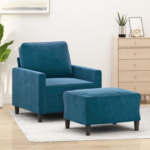 Vidaxl Fauteuil Avec Repose-Pied Bleu 60 Cm Velours