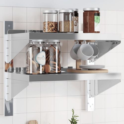 Vidaxl Étagère Murale À 2 Niveaux 50x30x48 Cm Argenté Acier Inoxydable