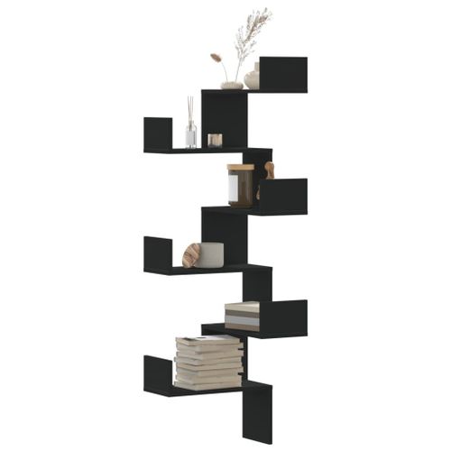 Vidaxl Étagère Murale D'angle Noir 45x45x147 Cm Bois D'ingénierie