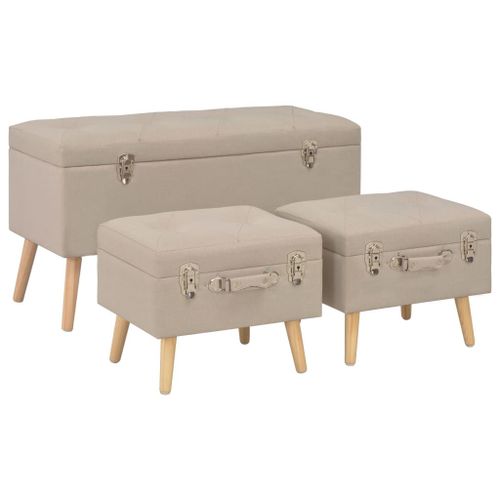 Vidaxl Tabourets De Rangement Lot De 3 Beige Tissu