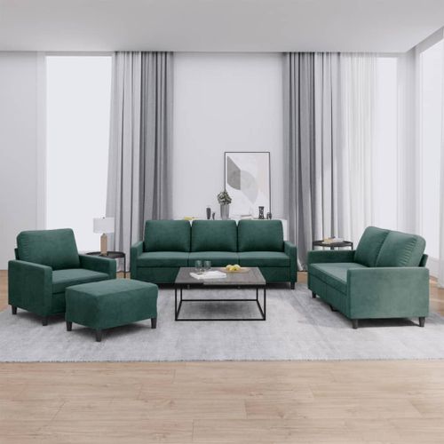 Vidaxl Ensemble De Canapés 4 Pcs Avec Coussins Vert Foncé Velours